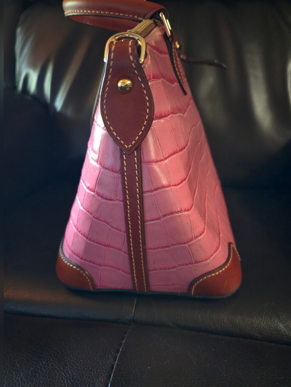 Dooney & Bourke Pink Croc-Embossed Satchel - Picture 6 of 7